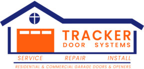 Tracker Door Systems official logo, featuring a stylized door and track symbol in blue and orange.