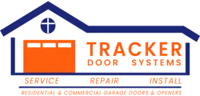 Tracker Door Systems official logo, featuring a stylized door and track symbol in blue and orange.